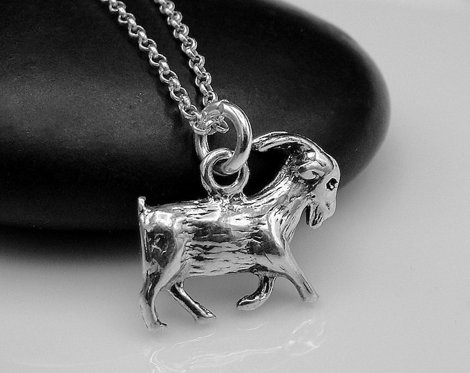 Goat Necklace, Sterling Silver Goat Charm on a Silver Cable Chain, Farm Animal Charm Necklace, 3D Goat Pendant, Goat Gift, Goat Jewelry
