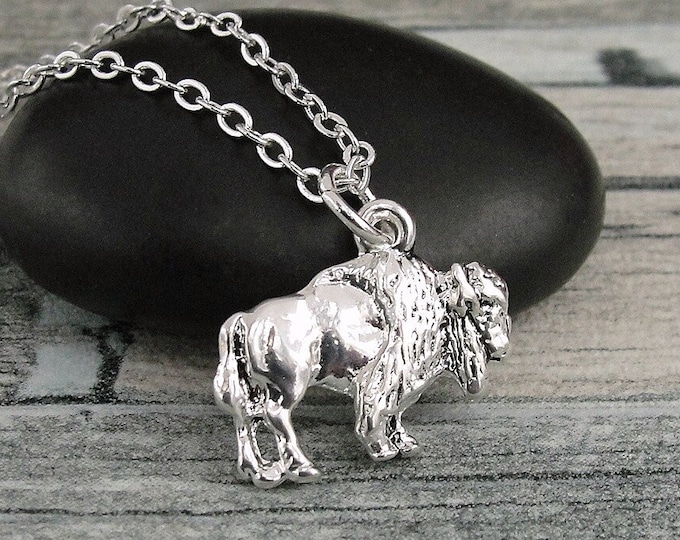 Buffalo Necklace, Silver Buffalo Charm Necklace, American Bison Necklace, Bison Charm, Buffalo Pendant, Buffalo Jewelry, Buffalo Gift