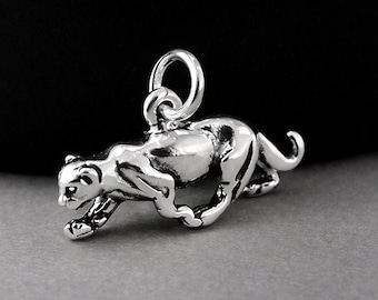 Panther Charm, 925 Sterling Silver 3D Jaguar Pendant for Necklace or Bracelet, Cougar Mountain Lion Charm Charm, Jungle Jewelry
