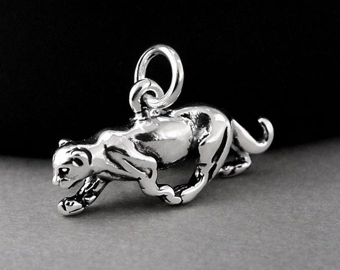 Panther Charm, 925 Sterling Silver 3D Jaguar Pendant for Necklace or Bracelet, Cougar Mountain Lion Charm Charm, Jungle Jewelry
