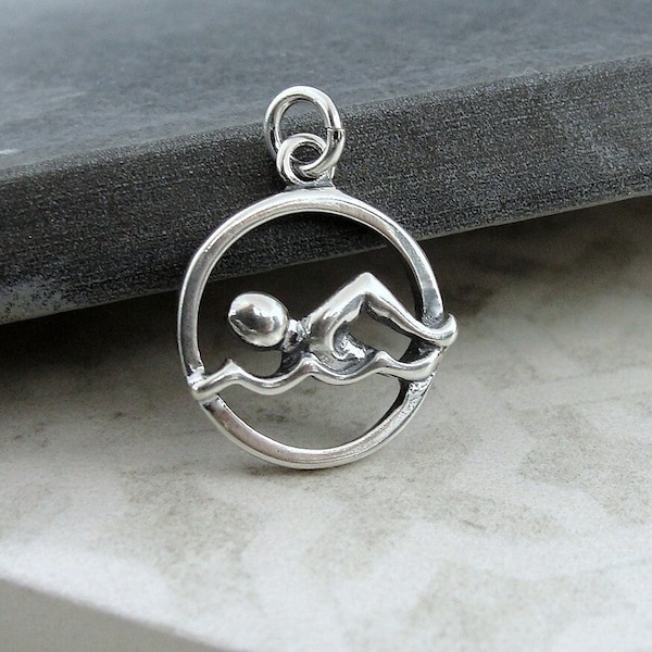 Swimmer Charm, 925 Sterling Silver Swimming Charm for Necklace or Bracelet, Swim Team GIft, Swim Meet Gift, Gift for Swimmer