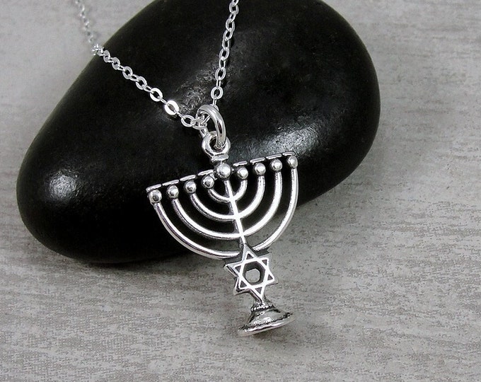 Sterling Silver Menorah Necklace, Menorah Charm, Menorah Pendant, Judaism Jewelry, Hanukkah Gift Jewelry
