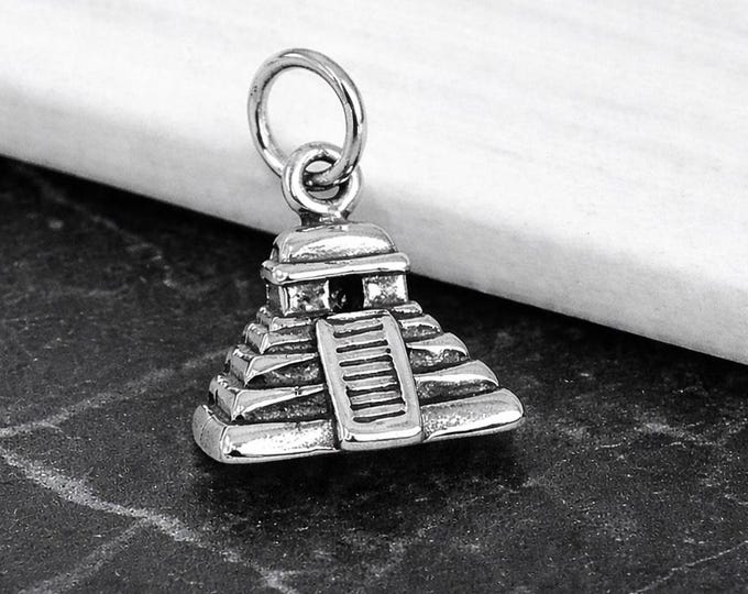 Mayan Pyramid Charm, 925 Sterling Silver 3D Ancient Pyramid Pendant, Chichen Itza Charm, Mesoamerican Jewelry