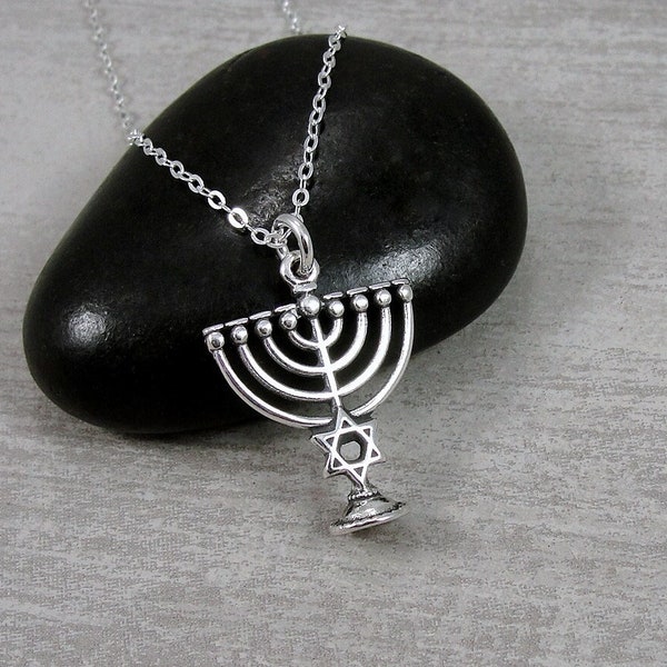 Sterling Silver Menorah Necklace, Menorah Charm, Menorah Pendant, Judaism Jewelry, Hanukkah Gift Jewelry