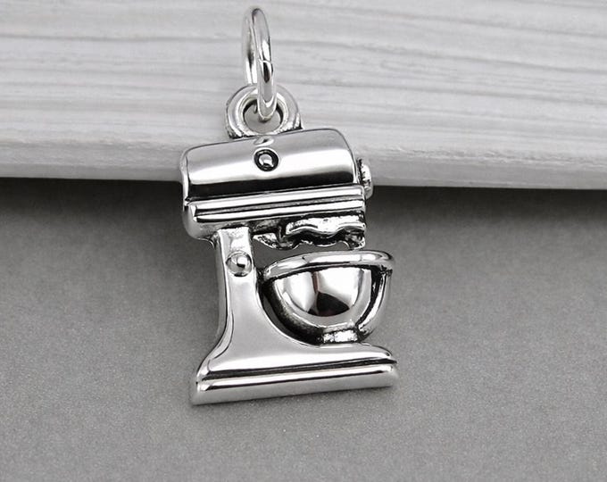 Silver Kitchen Mixer Charm for Necklace or Bracelet, Baking Pendant, Cooking Jewelry, Stand Mixer Charm, Gift for Baker