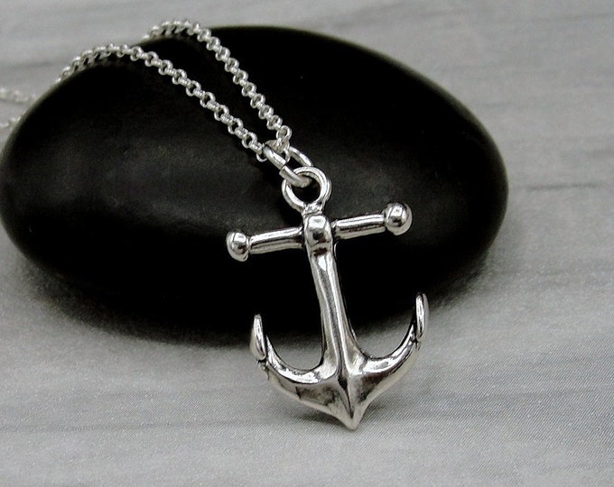 925 Sterling Silver Anchor Necklace, Nautical Charm Necklace, Boating Sailing Charm Necklace, Silver Nautical Anchor Jewelry