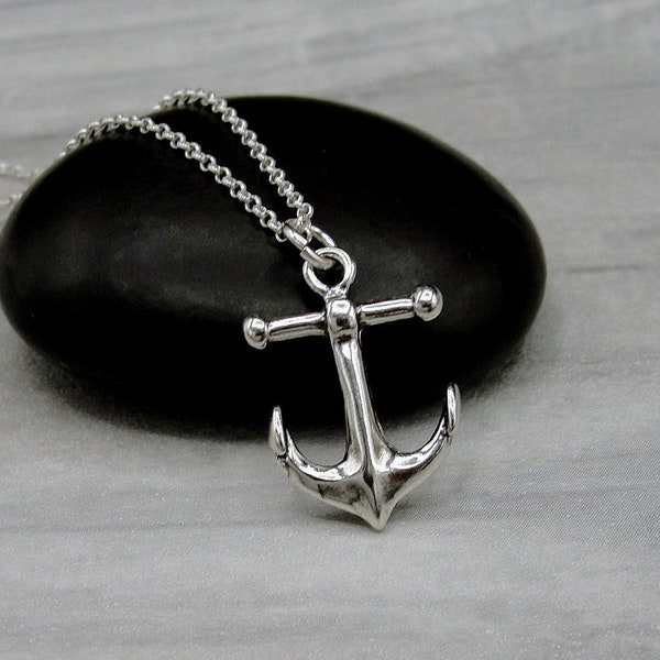 925 Sterling Silver Anchor Necklace, Nautical Charm Necklace, Boating Sailing Charm Necklace, Silver Nautical Anchor Jewelry