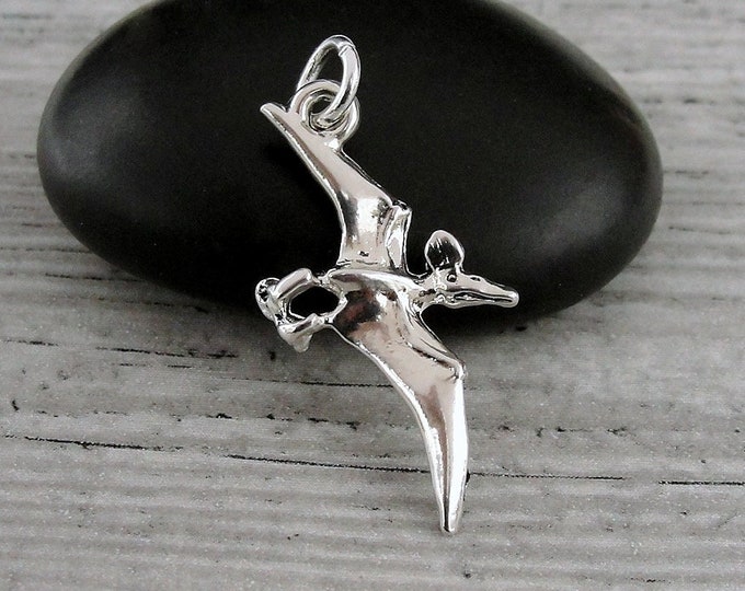 Pterodactyl Charm, Silver Dinosaur Charm for Necklace or Bracelet, Pterodactyl Pendant, Dinosaur Gift, Dinosaur Jewelry