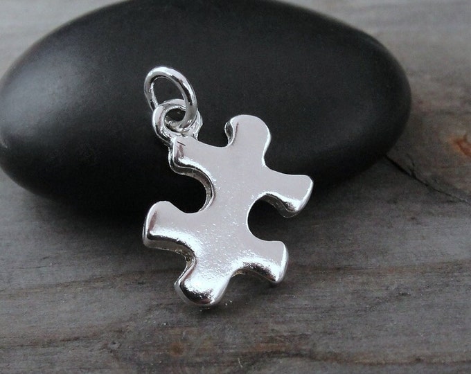 Puzzle Piece Charm, Silver Plated Jigsaw Puzzle Charm for Necklace or Bracelet, Autism Charm, Autism Awareness Charm, Silver Puzzle Pendant