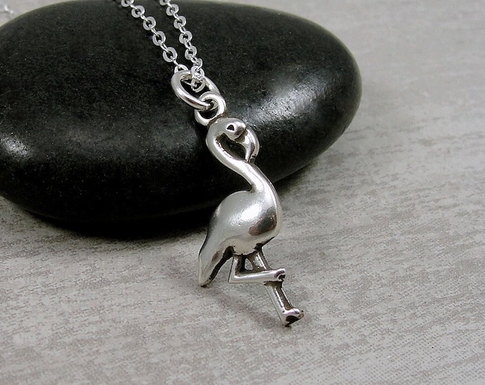 Sterling Silver Flamingo Necklace, Tropical Bird Necklace, Flamingo Charm, Flamingo Pendant, Tropical Charm, Flamingo Gift Jewelry