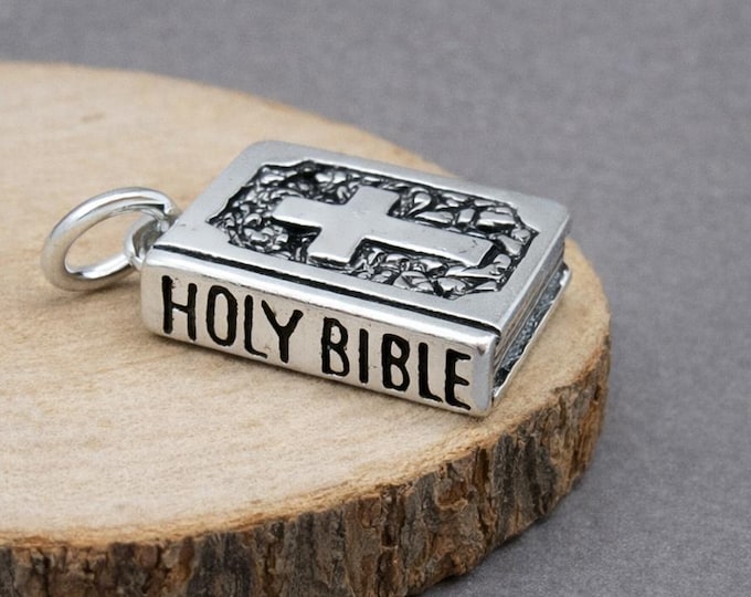 Holy Bible Charm, Sterling Silver 3D Bible Pendant for Necklace or Bracelet, Church Charm, Religious Charm, Bible Gift Jewelry