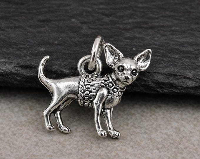 Silver Chihuahua Charm for Necklace or Bracelet, Mexican Dog Pendant, Small Breed Jewelry, Pet Memorial Gift