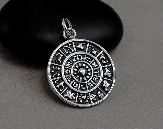 Zodiac Wheel Charm, 925 Sterling Silver Zodiac Calendar Charm, Zodiac Pendant, Zodiac Necklace Charm, Astrology Charm, Astrology Pendant