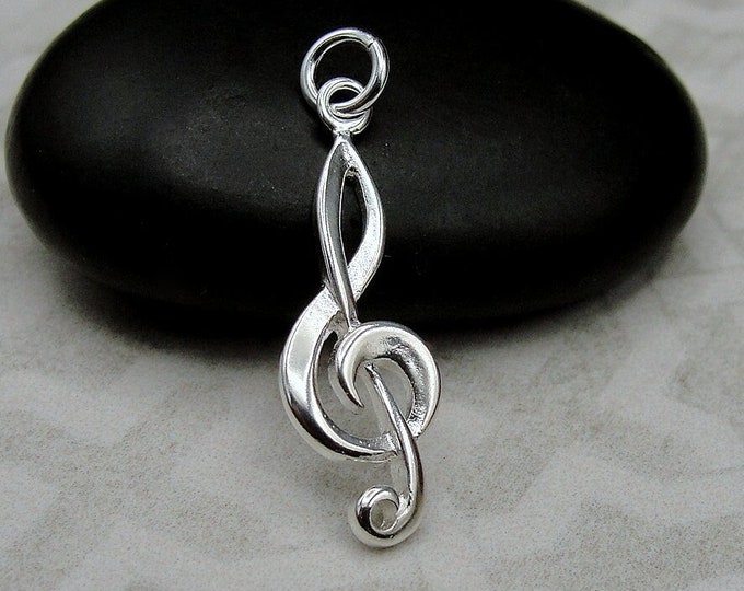 Sterling Silver Treble Clef Charm, Treble Clef Pendant, Music Charm, Bracelet Charm, Necklace Charm, Music Teacher Gift, Music Student Gift