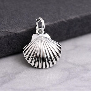 Scallop Seashell Charm, 925 Sterling Silver Seashell Pendant, Bracelet Charm, Necklace Charm, Ocean Beach Jewelry