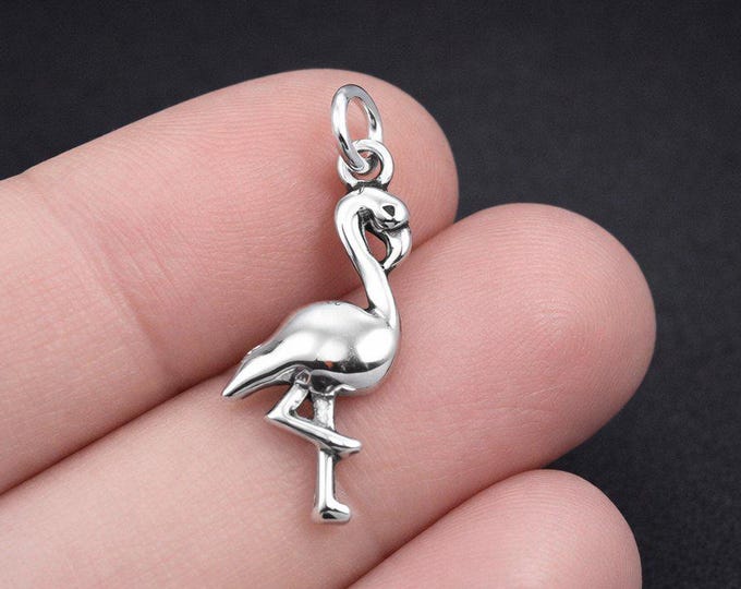 Sterling Silver Flamingo Charm, Tropical Bird Pendant, Summer Beach Jewelry