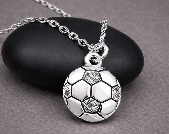 Silver Soccer Ball Charm Necklace, Double-sided Sports Ball Pendant, Gift for Coach, Ball Player Jewelry