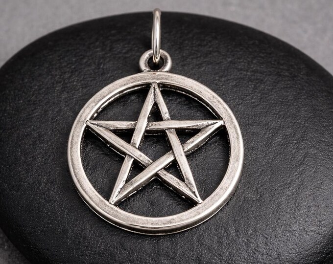 Pentagram Charm, Silver Pentacle Pendant for Necklace or Bracelet, Wiccan Pagan Goth Jewelry