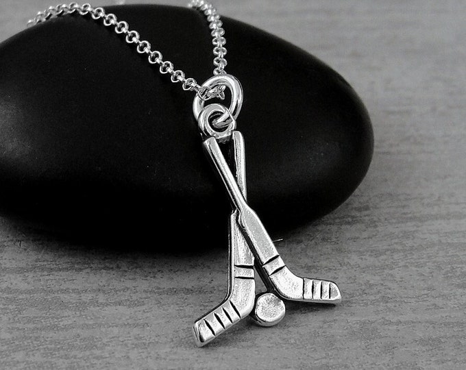 Hockey Sticks Necklace, 925 Sterling Silver Hockey Charm on a Silver Cable Chain, Hockey Pendant, Hockey Gift, Hockey Jewelry