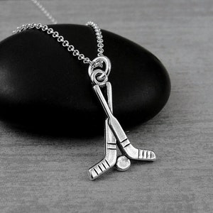 Hockey Sticks Necklace, 925 Sterling Silver Hockey Charm on a Silver Cable Chain, Hockey Pendant, Hockey Gift, Hockey Jewelry