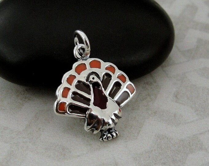 Turkey Charm, Sterling Silver Turkey Necklace Charm, Thanksgiving Charm, Thanksgiving Necklace, Thanskgiving Jewelry, Turkey Gift