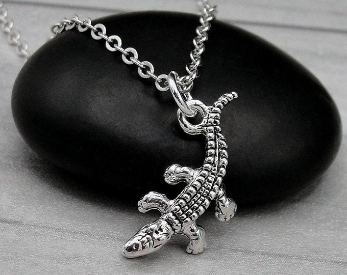 Alligator Necklace, Silver Plated Alligator Charm Necklace, Gator Necklace, Crocodile Charm, Alligator Gift, Alligator Jewelry