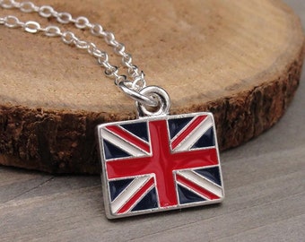British Flag Necklace, Silver Plated Union Jack Charm Necklace, Union Flag Necklace, Great Britain Charm, UK Flag Necklace, UK Flag Charm