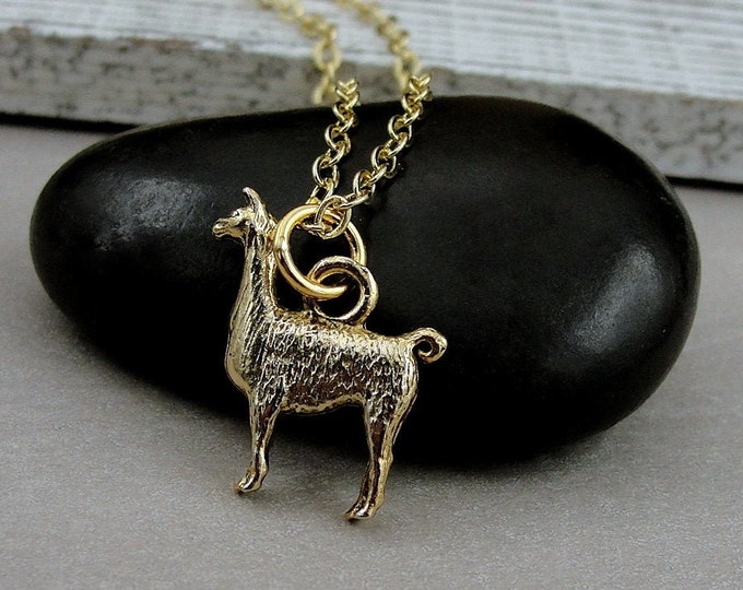 Llama Necklace, Gold Llama Charm Necklace, Alpaca Necklace, Pet Llama Charm, Farm Animal Jewelry, Llama Gift, Llama Themed Jewelry