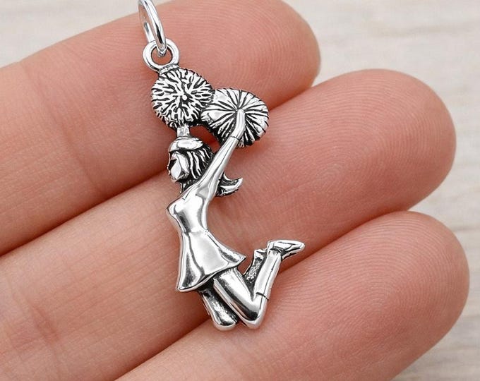 Cheerleader Charm, 925 Sterling Silver Cheerleading Pendant for Necklace or Bracelet, Cheer Team Gift, Cheerleader Jewerly