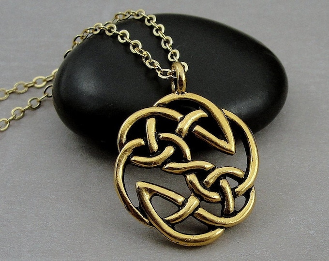 CLOSEOUT - Celtic Knot Necklace, Gold Celtic Knot Pendant Necklace, Eternal Knot Necklace, Celtic Symbol Jewelry, Irish Celtic Pendant