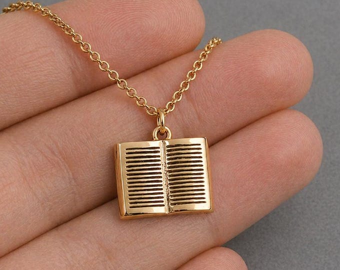Open Book Necklace, Gold Book Charm Necklace, Literacy Necklace, Librarian or Teacher Necklace, Love to Read Necklace, Gift for Teacher