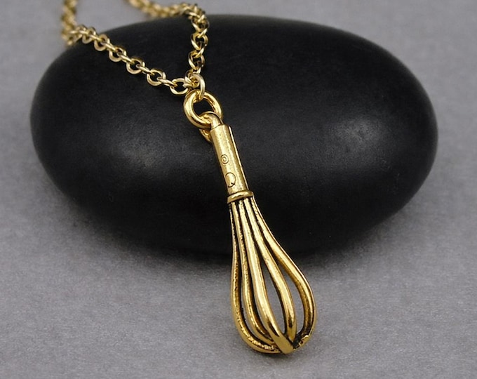 Whisk Necklace, Gold Whisk Charm Necklace, Baking Necklace, Baking Charm, Chef Necklace, Chef Jewelry, Culinary Kitchen Cooking Jewelry Gift