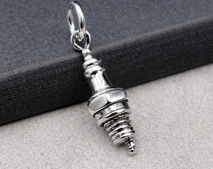 925 Sterling Silver 3D Spark Plug Charm, Auto Mechanic Charm, 3D Spark Plug Pendant, Car Truck Parts Charm, Mechanic Gift Jewelry