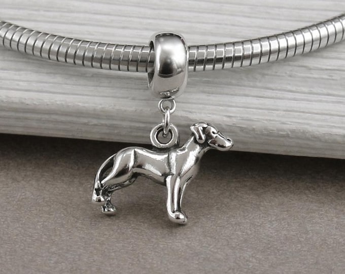 925 Sterling Silver Great Dane Dangle Bead Charm, Tiny Great Dane European Charm, Bracelet Charm, Large Hole Bead, Great Dane Jewelry Gift