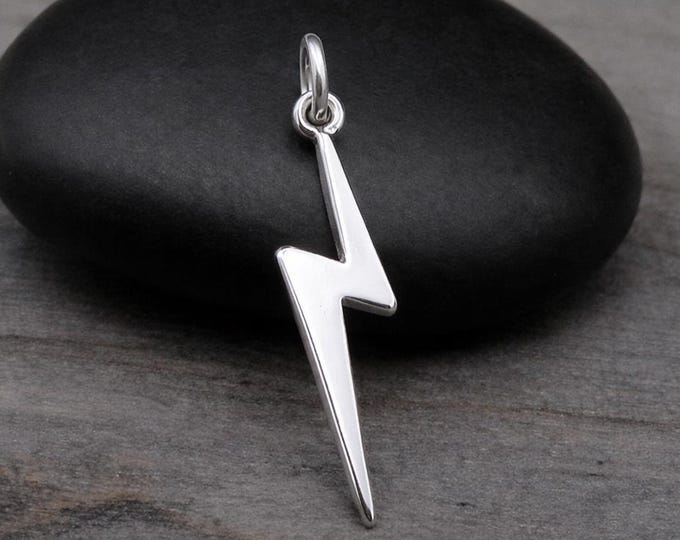 Sterling Silver Lightning Bolt Charm, Lightning Pendant for Necklace or Bracelet, Weather Charm, Storm Charm, Meteorologist Gift