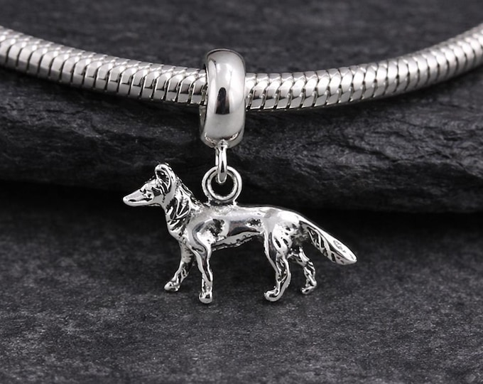 Sterling Silver German Shepherd Dangle Charm for European Bracelet