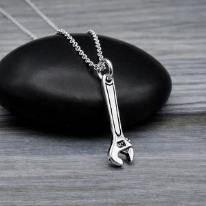 925 Sterling Silver Crescent Wrench Charm Necklace, Monkey Wrench Pendant, Handyman Gift, DIYer Charm Gift