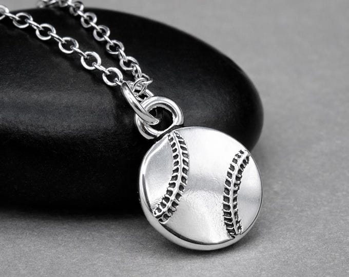 Silver Baseball Necklace, Softball Charm Necklace, Baseball Charm Pendant, Gift for Coach, Gift for Player