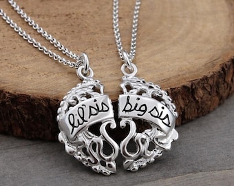 925 Sterling Silver Matching Sisters Necklace, Matching Sisters Charm, Little Sister Necklace, Big Sister Necklace, Gift for Sisters