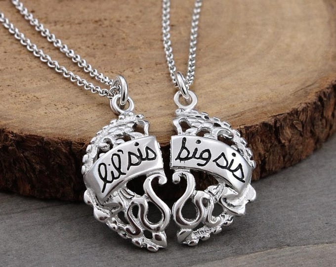 925 Sterling Silver Matching Sisters Necklace, Matching Sisters Charm, Little Sister Necklace, Big Sister Necklace, Gift for Sisters