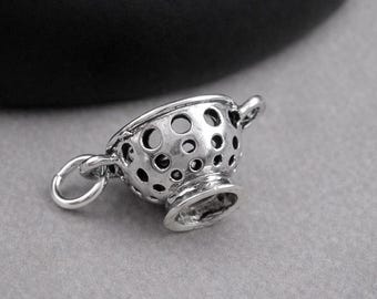 Silver Pasta Strainer Charm for Necklace or Bracelet - 3D Colander Pendant - Spaghetti or Pasta Lover Gift