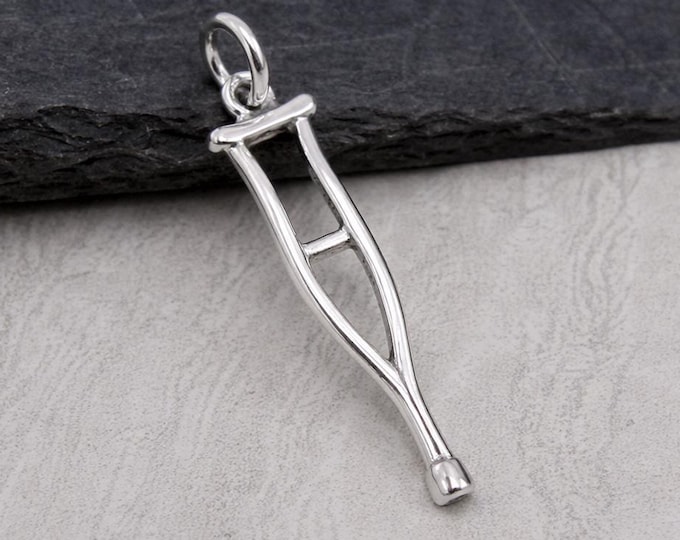 Crutch Charm, 925 Sterling Silver Crutches Pendant for Necklace or Bracelet, Break a Leg Gift, Good Luck Charm, Gift for Nurse