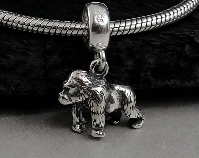 Gorilla Dangle Charm, Sterling Silver 3D Chimpanzee Pendant with Bail, Baboon Orangutan Jewelry, Snake Bracelet Charm, Large Hole Bead
