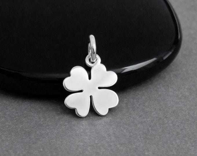Tiny Sterling Silver Four Leaf Clover Charm, Miniature Lucky Shamrock Pendant, St Patricks Day Jewelry