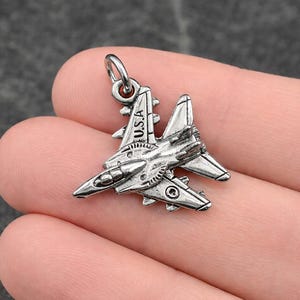 USA Fight Jet Charm, Silver Fighter Jet Necklace Charm, Military Aircraft Charm, Military Fighter Plane Charm, Fighter Aircraft Charm