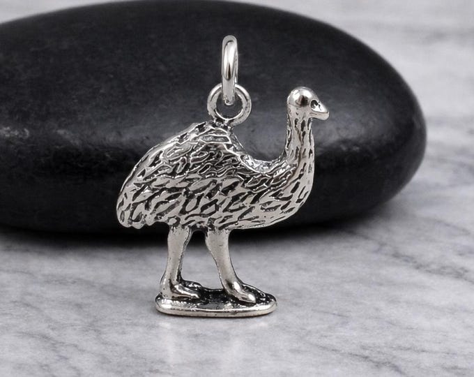 Silver Emu Charm for Necklace or Bracelet, Ostrich Pendant, Australian Bird Charm, Farm Animal Jewelry