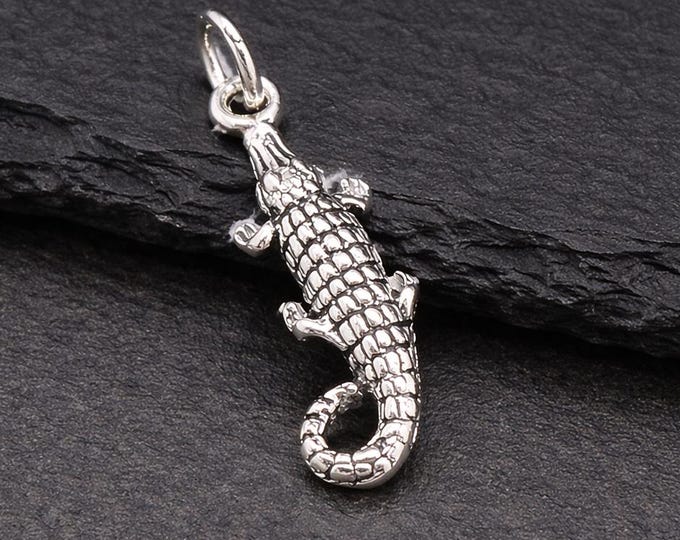 Sterling Silver Alligator Charm for Necklace or Bracelet, Small 925 Crocodile Pendant, Gator Jewelry, Alligator Gift, Crocodile Gift