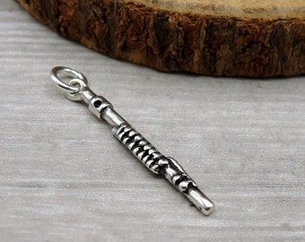 Sterling Silver Flute Or Piccolo Charm Pendant - 925 Silver, Woodwind Instrument Jewelry, No Stone