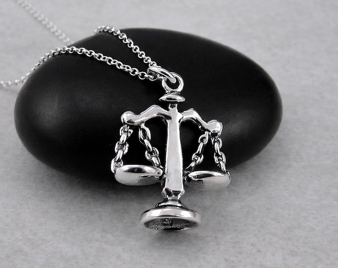925 Sterling Silver Scales of Justice Necklace, Lawyer Charm, Attorney Paralegal Pendant, Law School Graduate Gift