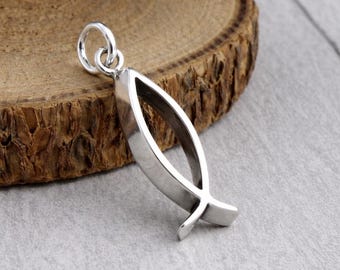 Christian Fish Charm, 925 Sterling Silver Ichthys Pendant, Jesus Ichthus Fish Jewelry, Religious Charm, Prayer and Faith Jewelry